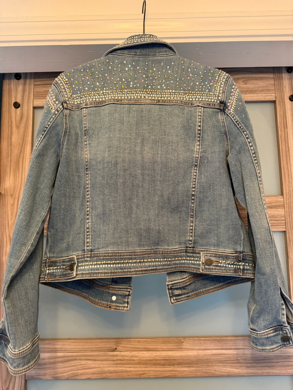 Idyllwind Studded Washed Blue Denim Jacket with Multicolor Gems - Picture 2 of 6